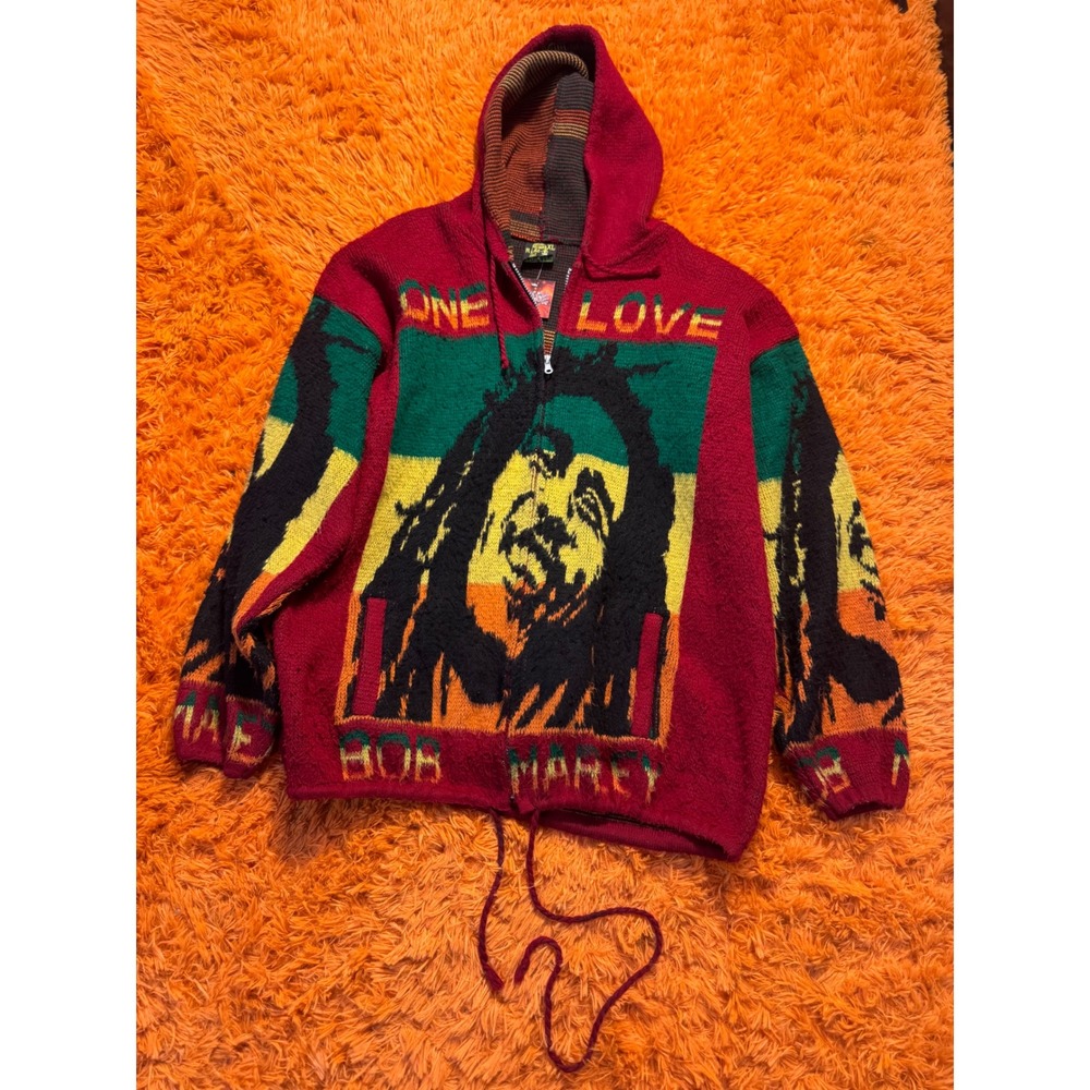 Tejidos Ruminahui Bob Marley One Love Rasta Knit Zip Hoodie Sweater Mens XL